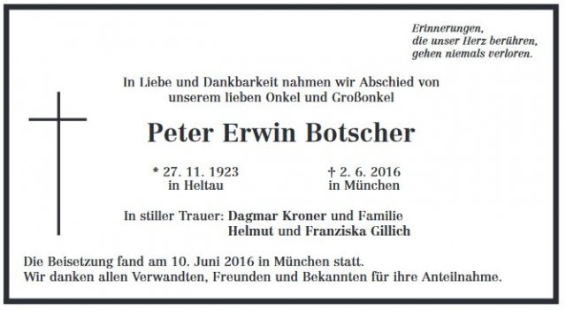 Botscher Peter 1923-2016 Todesanzeige